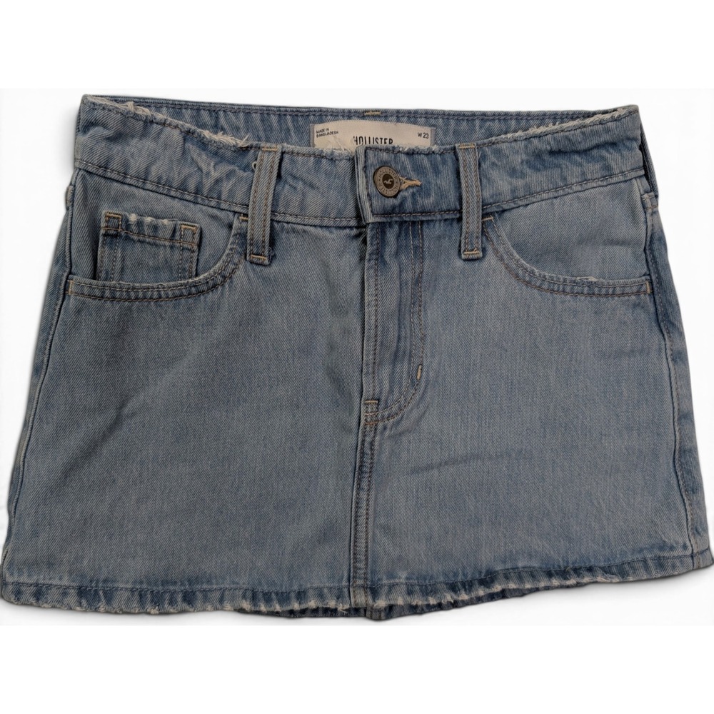 Hollister Womens Jean Mini Skirt Sz 000 23 Raw Hem Light Wash Blue